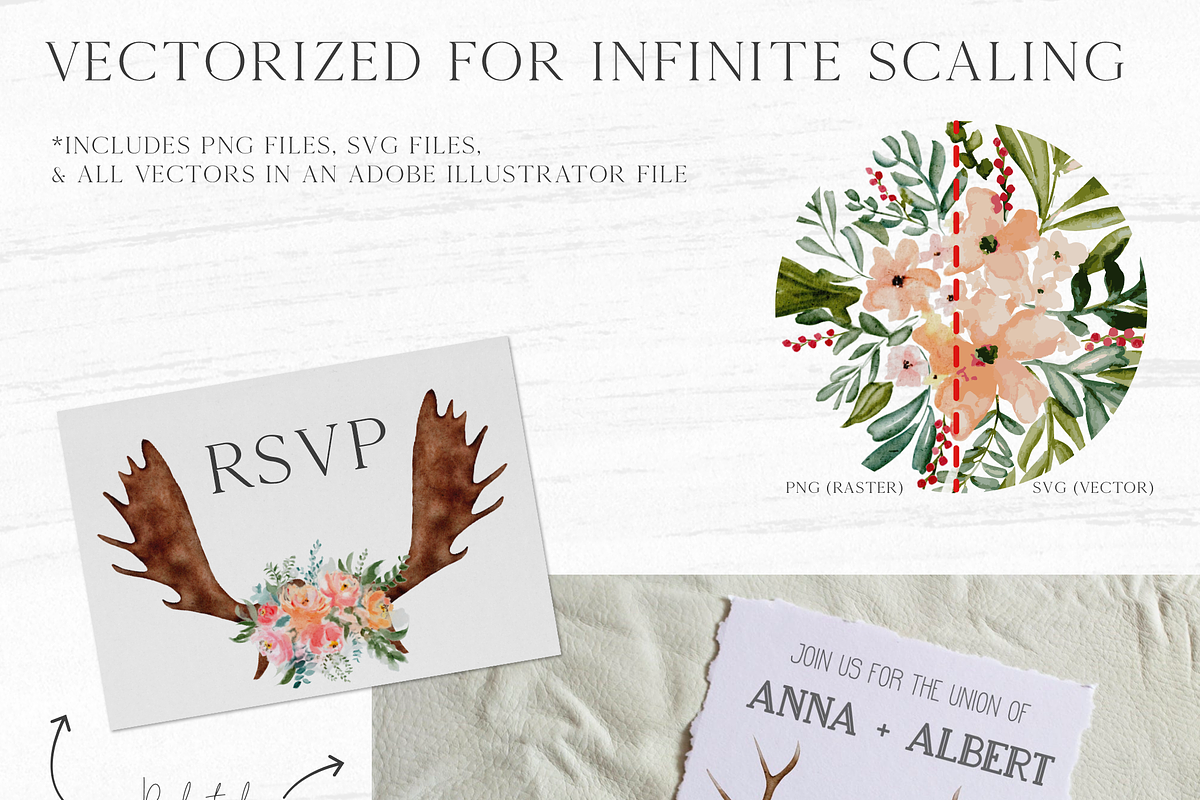 Antlers & Florals Wedding Clipart, an Illustration by Wooly Pronto (Photo 2 of 6)