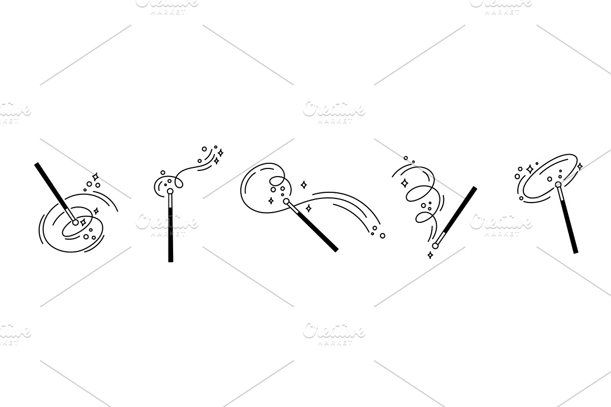 Magic wand icons. Wizard, magician, an Illustration by YummyBuum