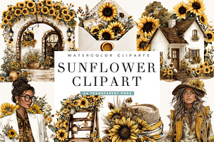 Watercolor Sunflower Clipart Bundle, a Person Illustration by BusyDaydesign