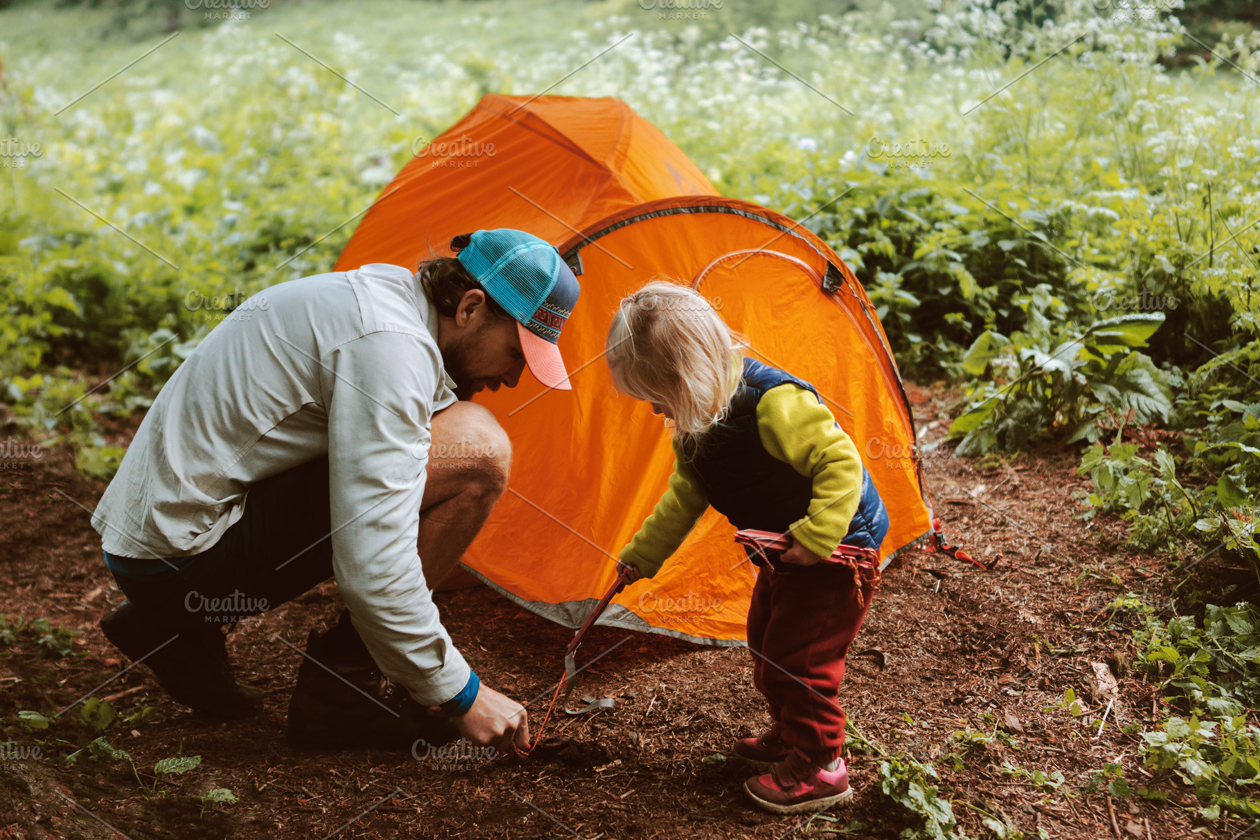 Father and daughter set camping tent travel family active vacations hiking gear, a Person Photo by e v e r s t