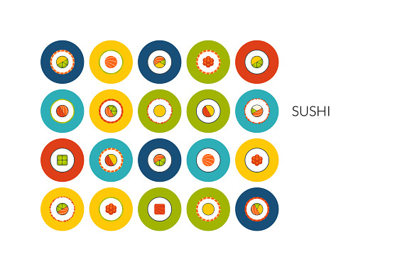Flat Icons Set Sushi