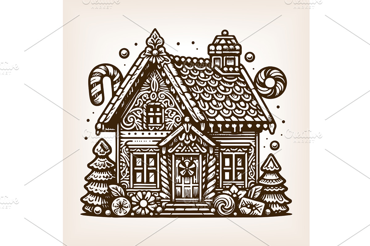 decorated gingerbread house vector, an Object Illustration by AlexArt
