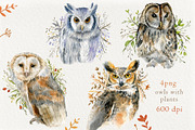 Watercolor Owls set, an Animal Illustration by Nastilustra (Thumbnail 3 of 4)