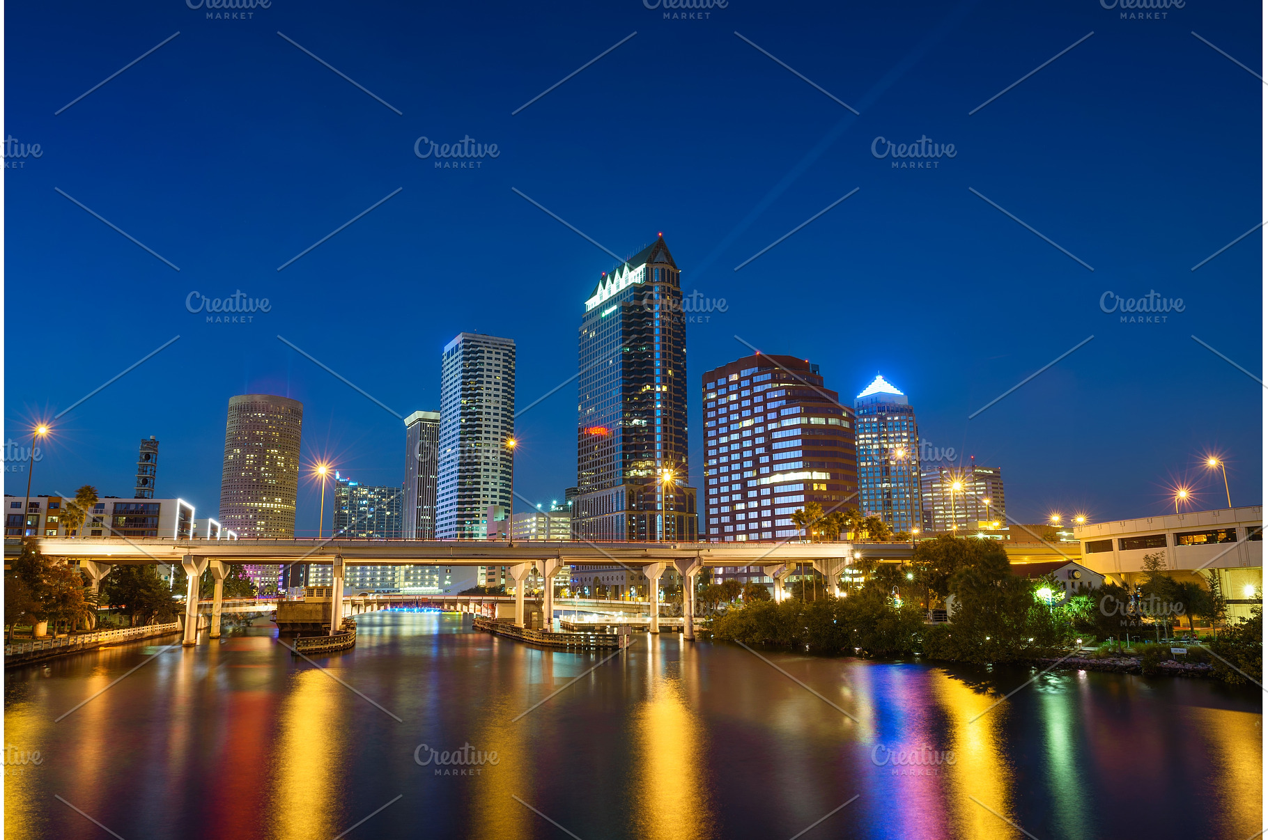 Tampa skyline at night with, an Architecture Photo by Nick Fox