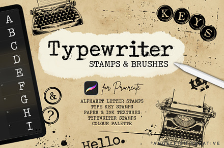 Typewriter Procreate Brush Set, a Brush Add-On by AngelfishCreative