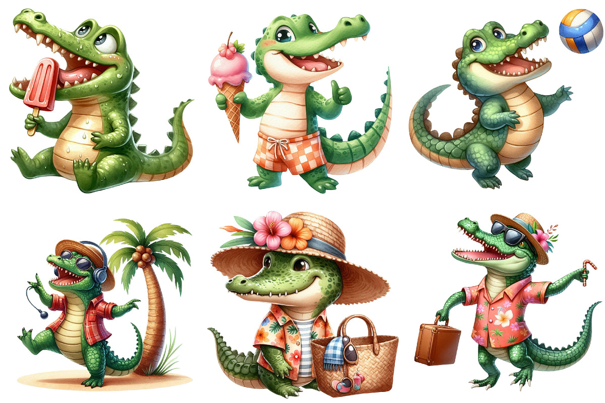 Summer Crocodile Character Clipart, an Illustration by Pixels.Craft (Photo 6 of 9)