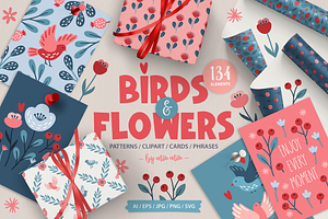Birds & Flowers Kit, an Animal Illustration by miumiu