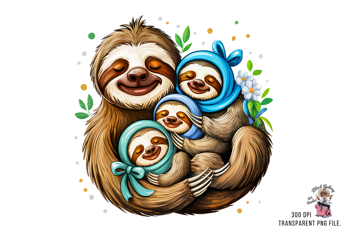 Mother Sloth Holding Baby Sloths PNG, a Graphic by Clipart Bloom (Photo 2 of 11)