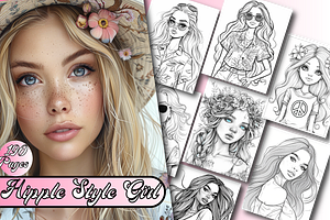 Hipple Style Girl Coloring Book, an Animal Illustration by Printable Design Store