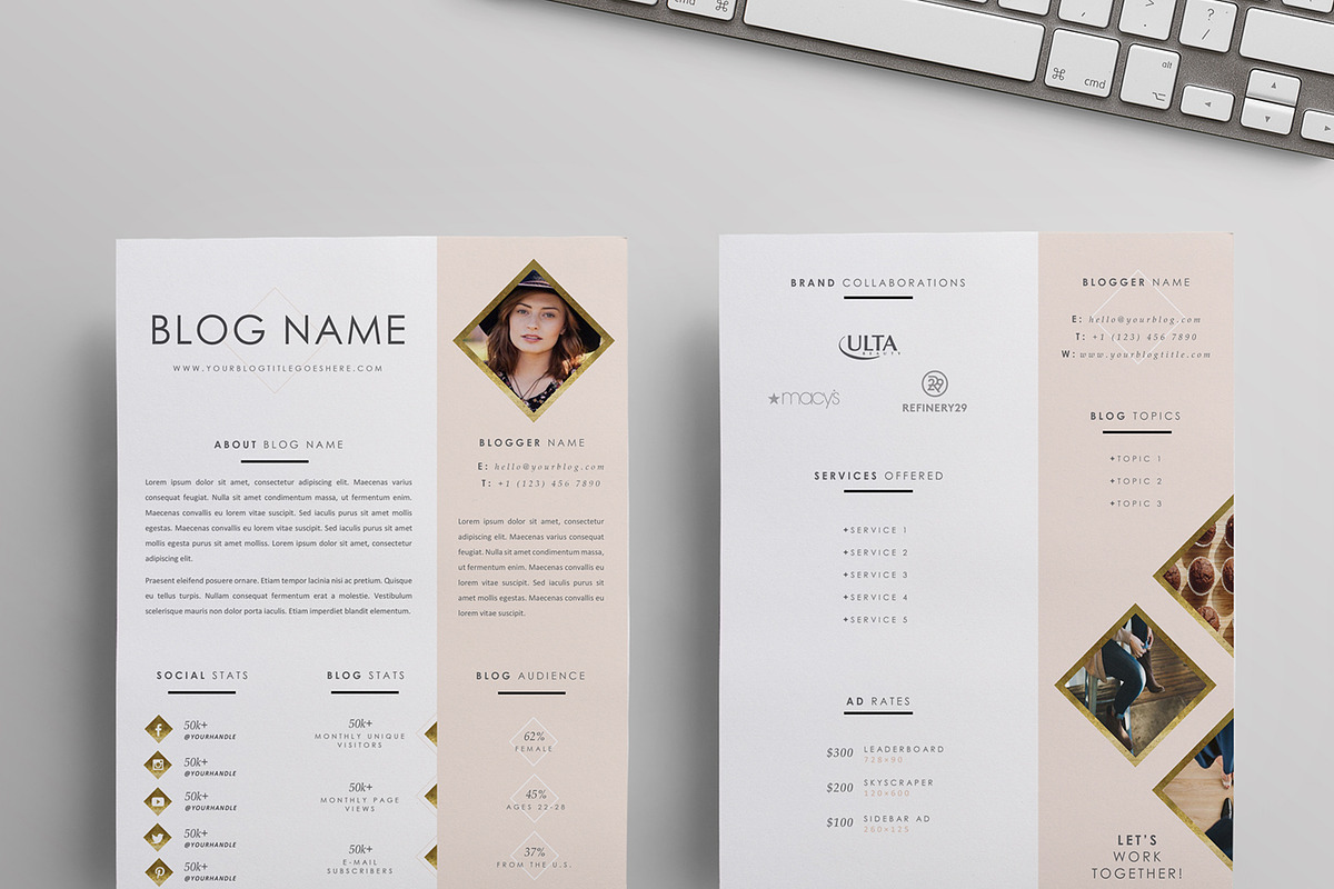 Beauty Blogger Media Kit | Two Pages, a Resume Template by Blogger Kit Co.