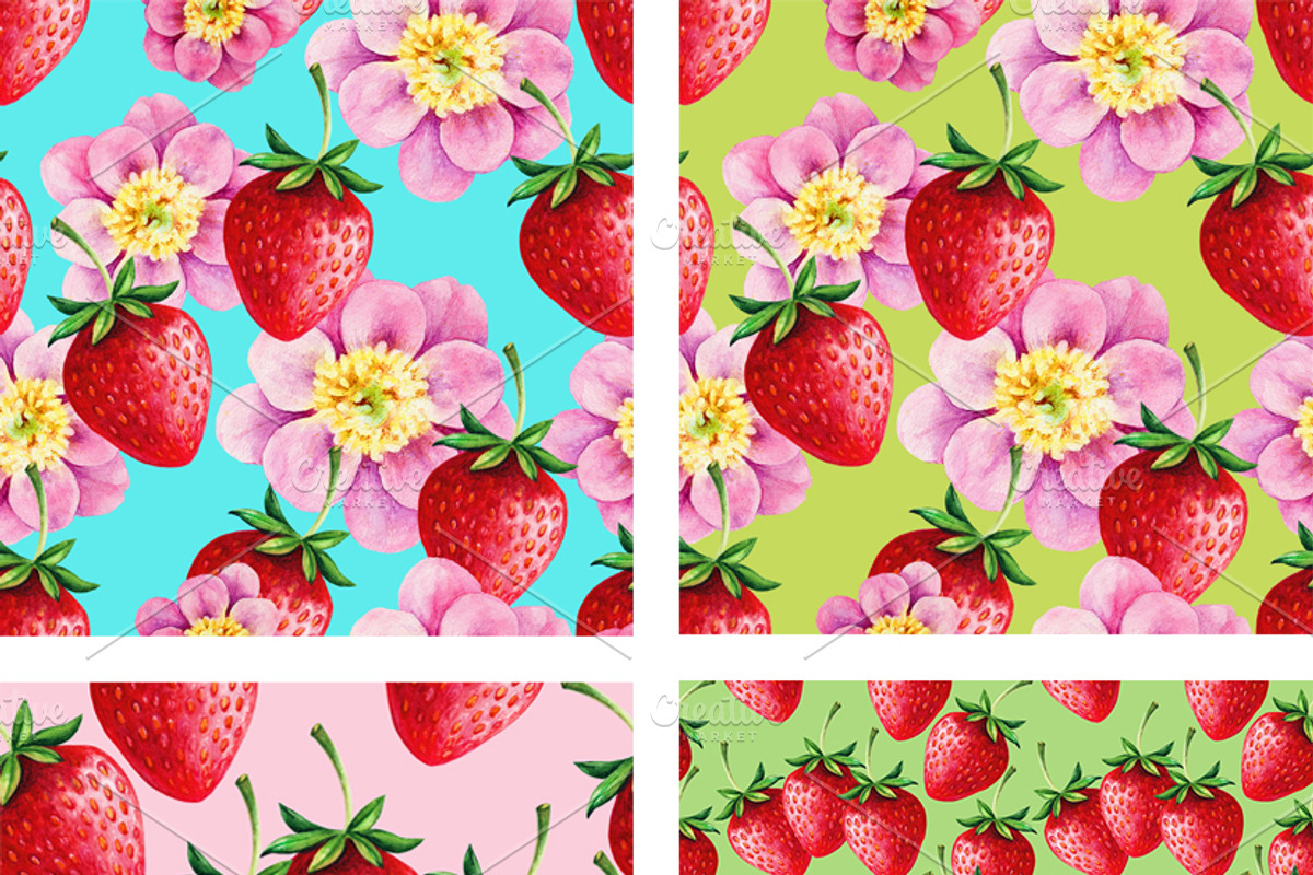 Strawberry watercolor patterns set, a Pattern Graphic by LoveDesignShop (Photo 2 of 2)