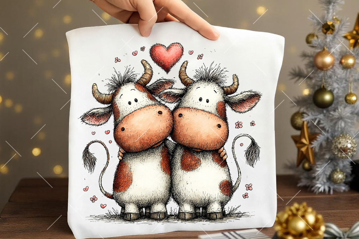 Whimsical Valentine Cow Clipart, an Illustration by OK Design (Photo 6 of 6)
