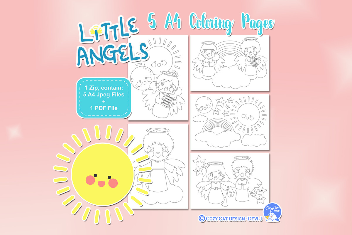 Coloring Pages Little Angels, an Education Illustration by Cozy Cat Design (Photo 1 of 7)