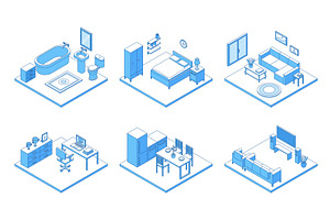 Isometric line house rooms. Home, an Object Illustration by Valerie Bodnar