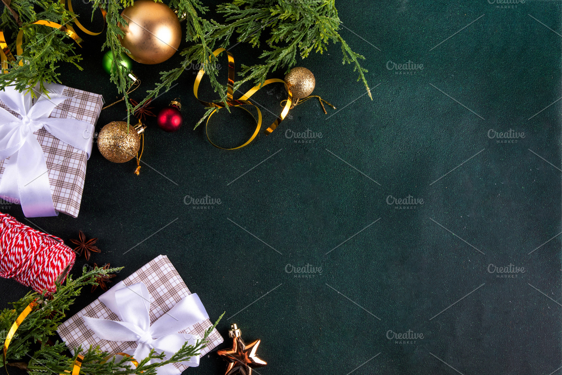 Christmas dark green background, a Holiday Photo by Rimma