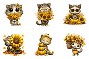 Whimsical Autumn Cat Clipart, a Seasonal Illustration by CreationArt (Thumbnail 6 of 6)