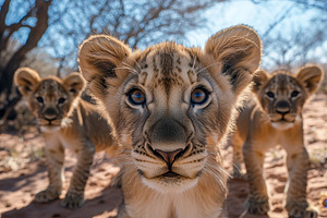 Teenage lions stare into camera, a Photo by Pavel_design
