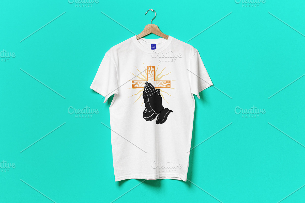 Praying Hands Cross T-Shirt Vector, a Person Illustration by Ghagra (Photo 2 of 4)