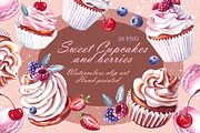 Watercolor cupcakes, berries, PNG, a Food Illustration by Alena Kurian (Thumbnail 3 of 3)