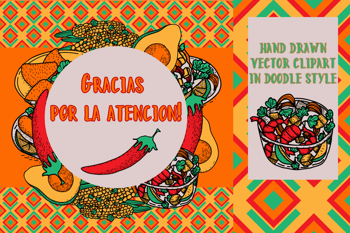 Mexican food. Hand drawn clipart., a Food Illustration by TatianaBannikova (Photo 8 of 8)