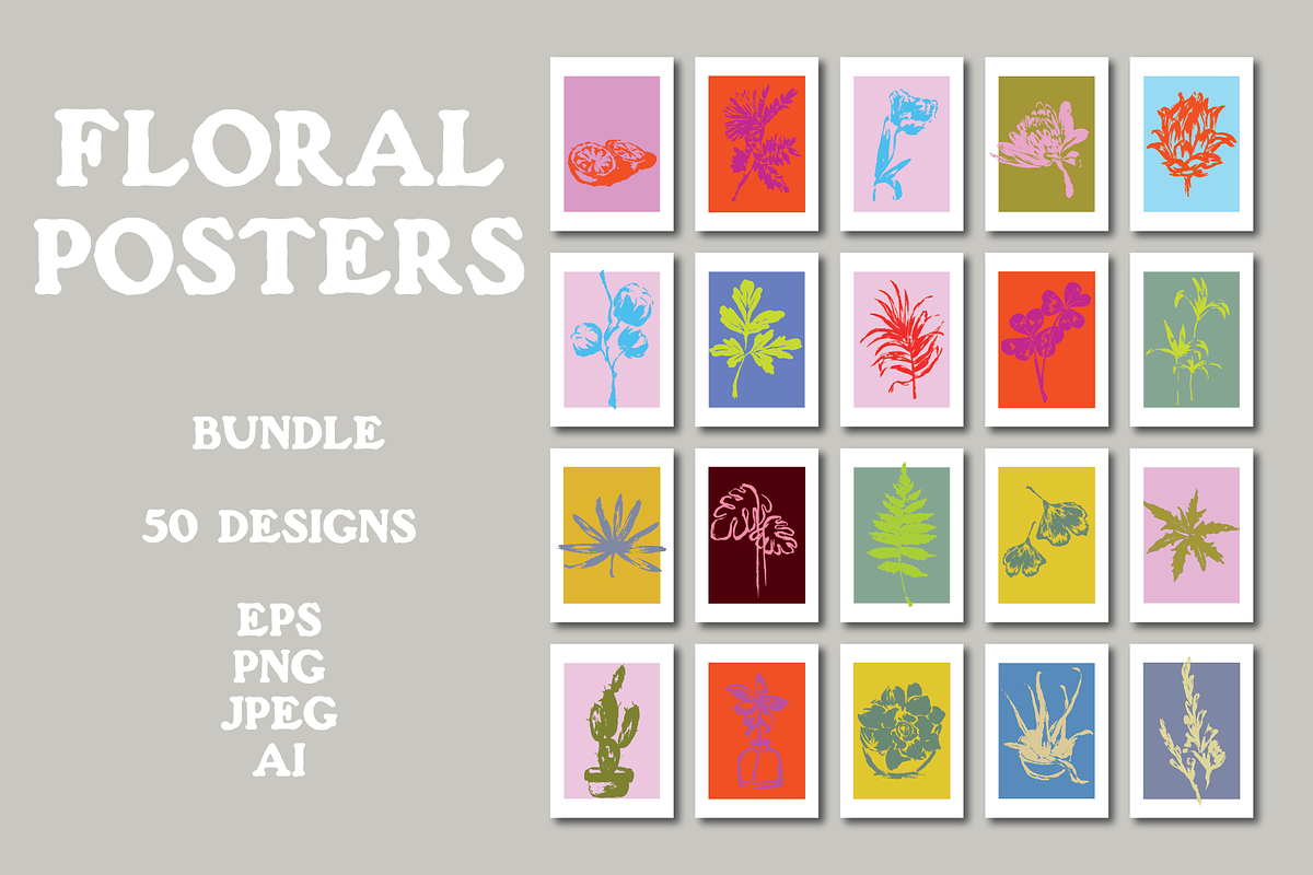 FLORAL POSTERS BUNDLE (50 SVG PNG), a Decorative Illustration by Bonfloret Studio (Photo 1 of 15)
