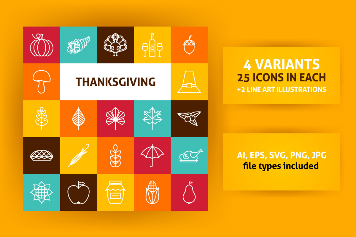Thanksgiving Line Art Icons, an Outline Icon by Anna_leni (Photo 1 of 6)