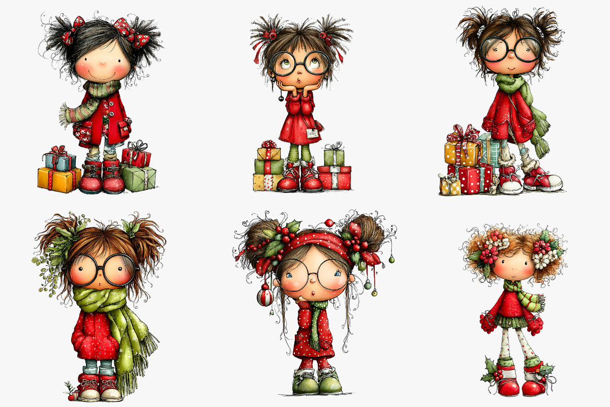 Quirky Christmas girl Clipart, an Illustration by CreationArt (Photo 4 of 5)