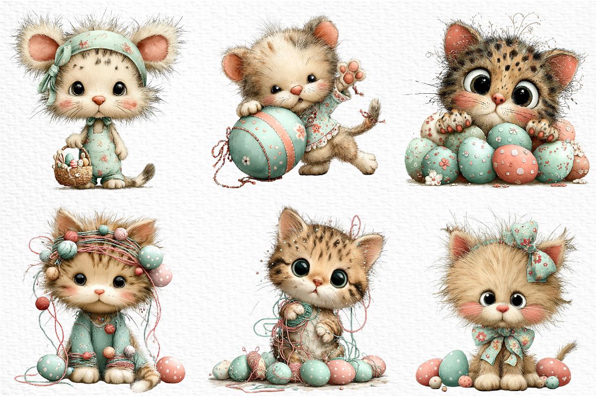 Whimsical Easter Cat Clipart, an Illustration by Craft Nest (Photo 4 of 12)