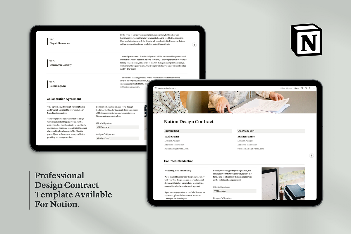 Notion Design Contract Template, a Templates & Theme by Swyn.Studio (Photo 1 of 6)