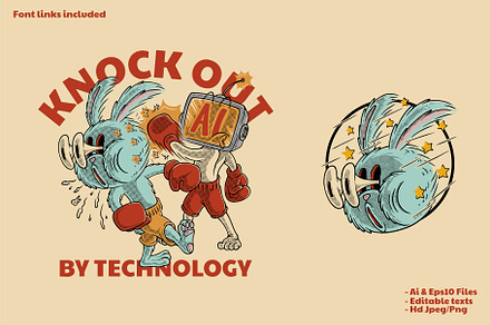 bunny beaten up by ai in boxing, a Branding & Logo Template by Judsart