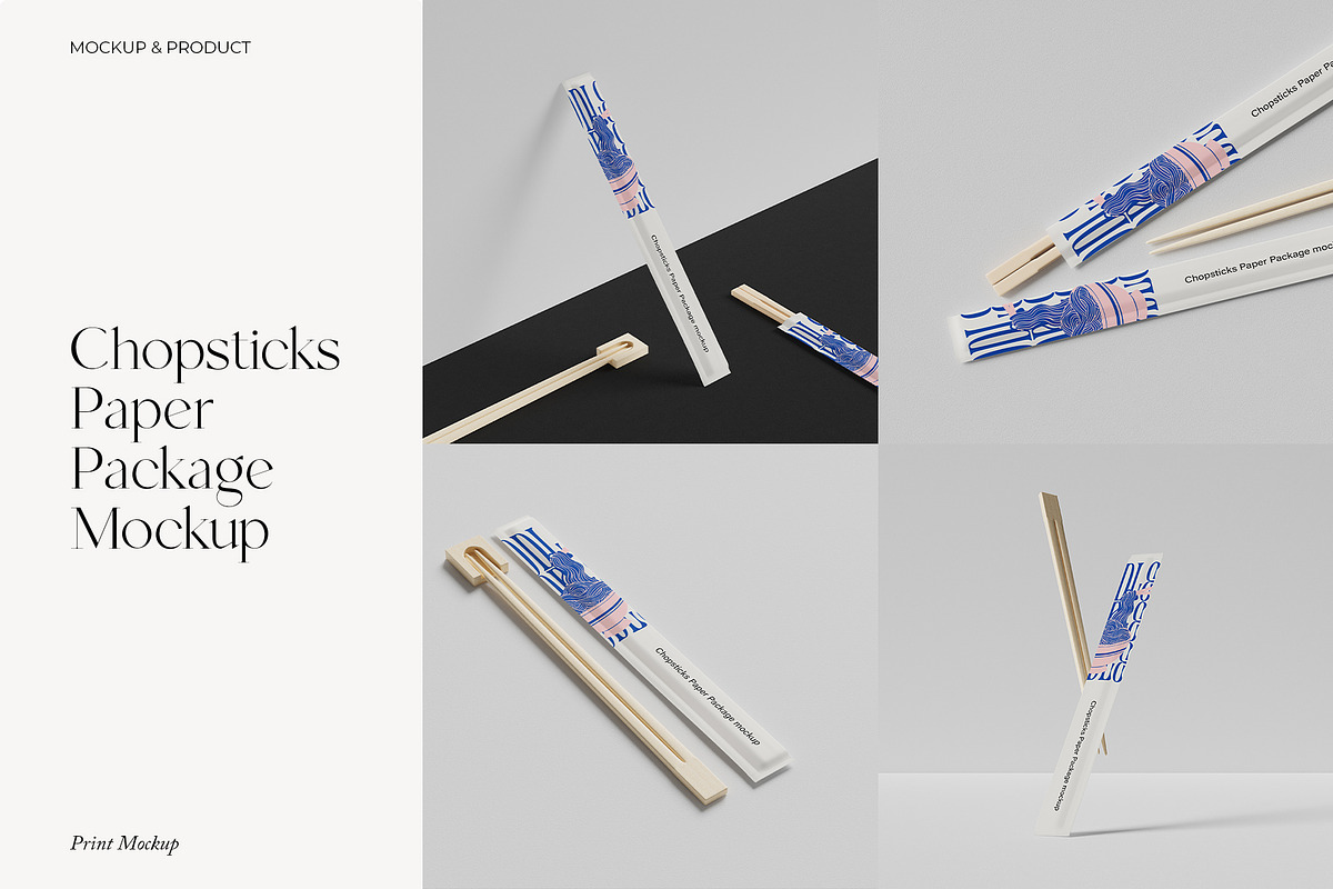Chopsticks Paper Package Mockup, a Packaging Mockup by Momogi (Photo 1 of 6)