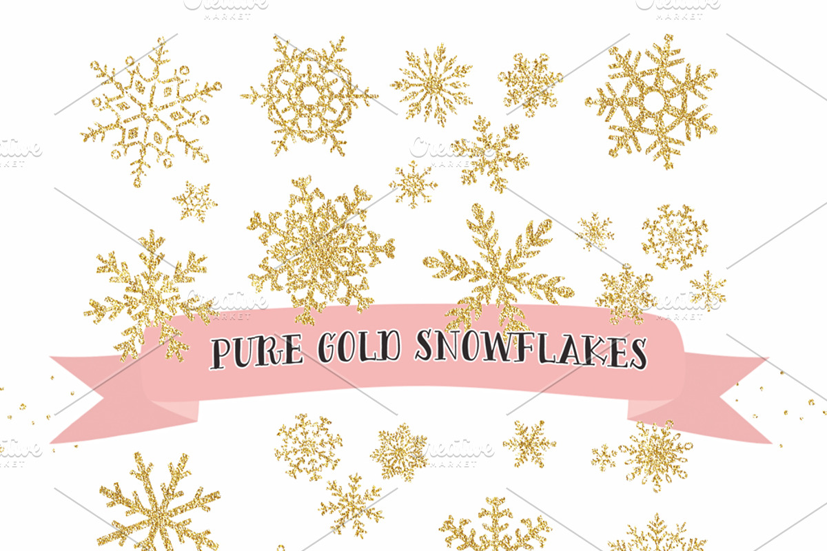 Snowflakes - gold christmas clipart preview 2