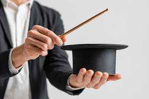 Magician holding black top hat and wand, an Arts & Entertainment Photo by AlyaAnd