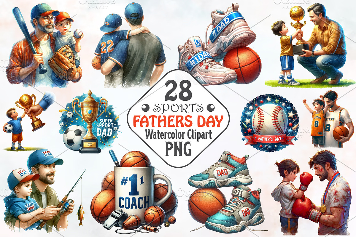 Sports Fathers Day Watercolor Png, an Illustration by RobertsArt (Photo 1 of 8)