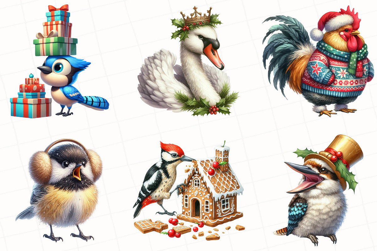 Christmas Birds Watercolor Clipart, an Illustration by OK Design (Photo 2 of 5)