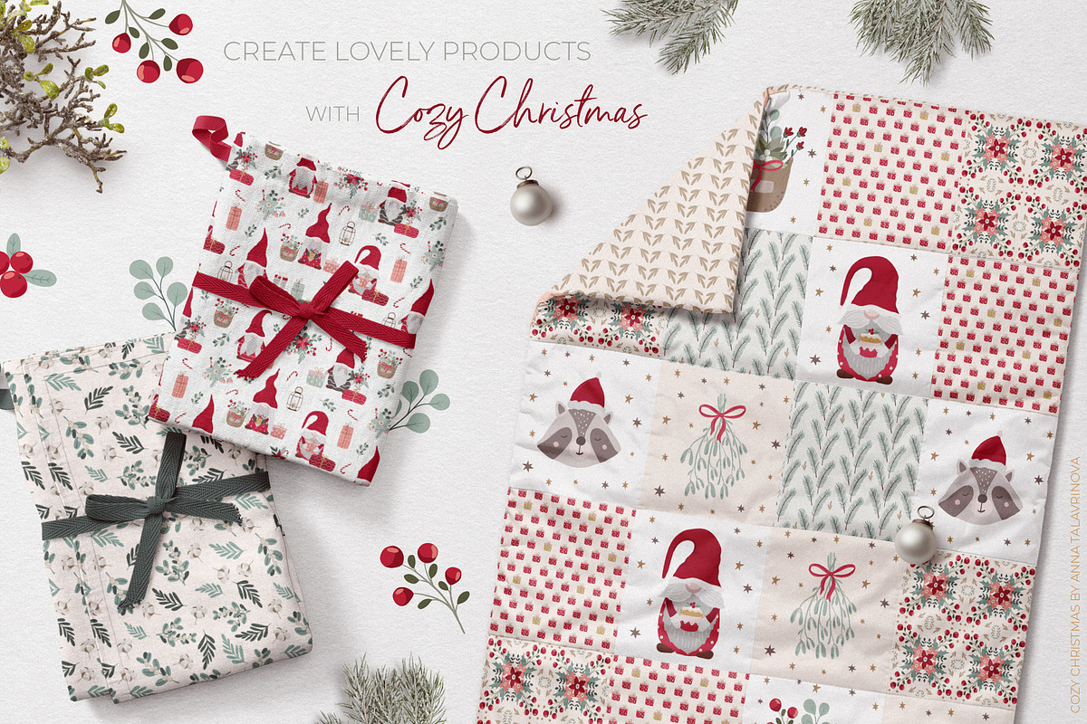 Cozy Christmas pattern & clipart, a Seasonal Illustration by Cozy pattern shop (Photo 2 of 13)