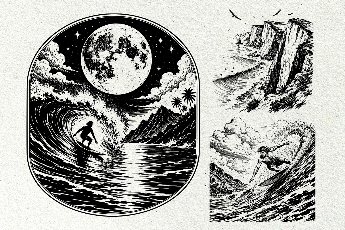 Surfing Scenes Ocean Graphics, a Sport Illustration by DENIDigitalArtSudio (Photo 6 of 7)