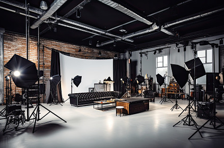 Interior of a photo studio with ligh, a Photo by Iftikhar Alam