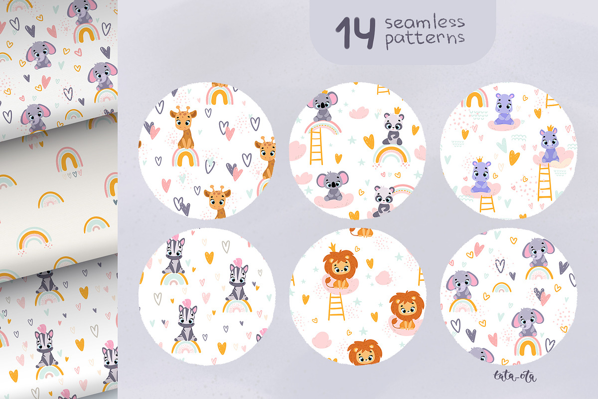 Baby animals and rainbow. clipart, an Animal Illustration by tata_ota (Photo 9 of 13)