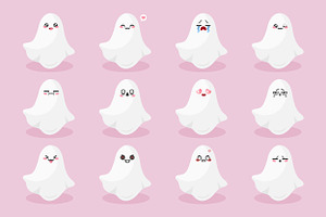 Cute Ghost Emoji Set, an Emoji Icon by PsychocheArt