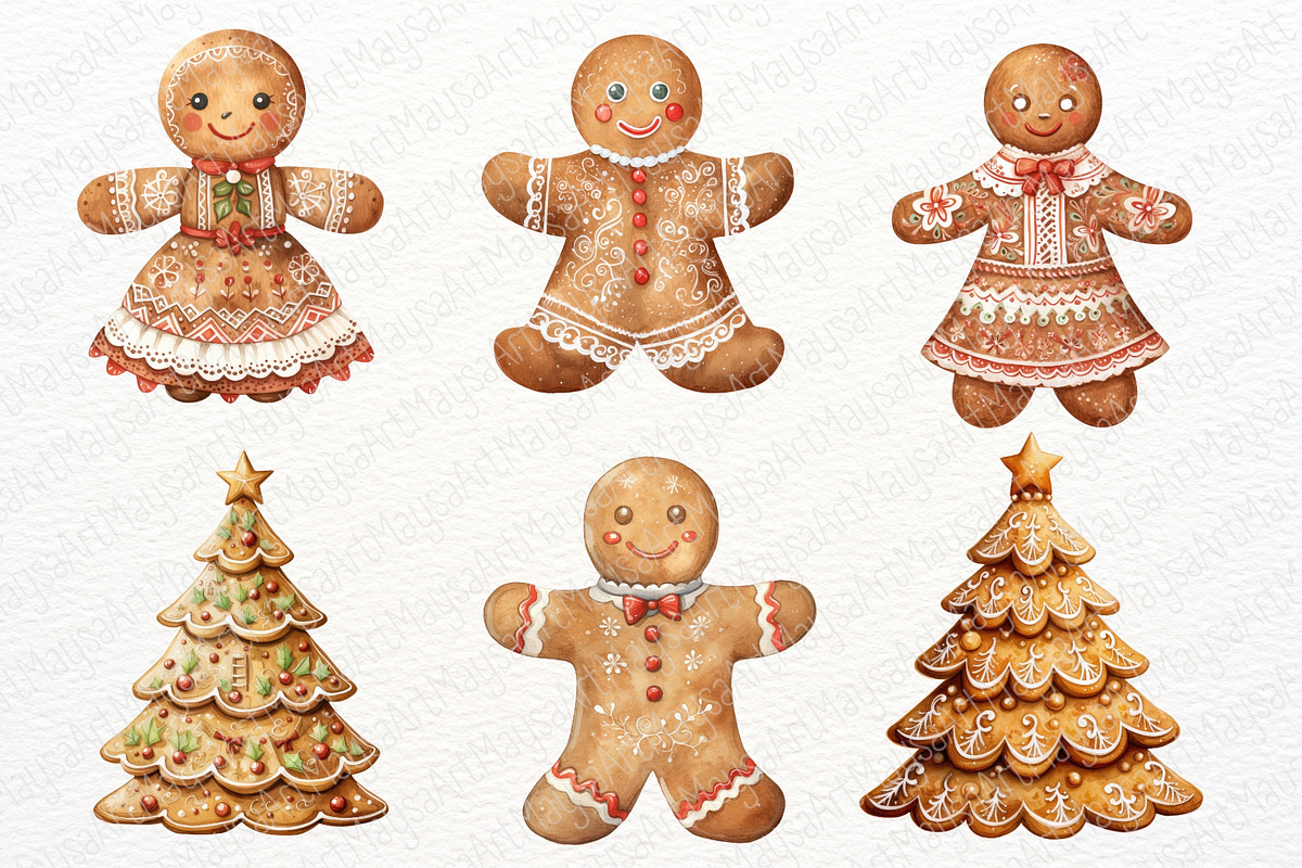 Christmas Gingerbread Clipart Set, a Seasonal Illustration by Maysa Art (Photo 2 of 5)