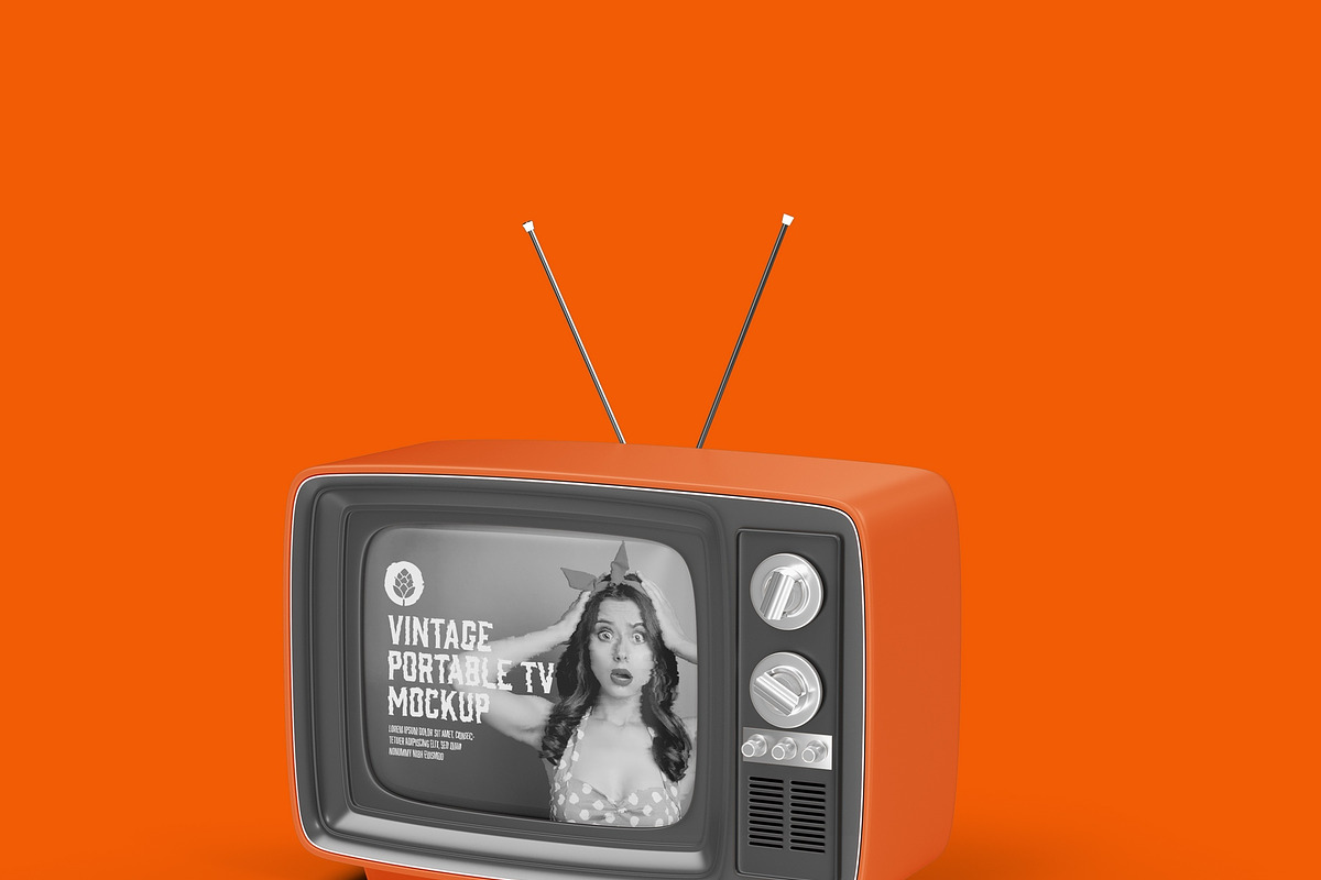 Vintage Portable TV with Old Video E, a Product Mockup by OneVectorStock (Photo 3 of 19)
