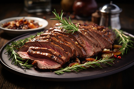 BBQ meat on wooden table, a Food & Drink Photo by AlyaAnd