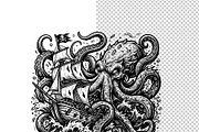 Kraken octopus attacking pirate ship, an Animal Illustration by yod67 (Thumbnail 2 of 6)