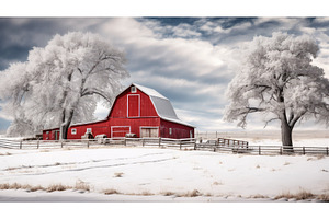 barn farm in winter ai generated, an Animal Photo by pikepicture