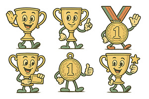 Vintage trophy mascots set isolated, an Illustration by Dvoevnore photos