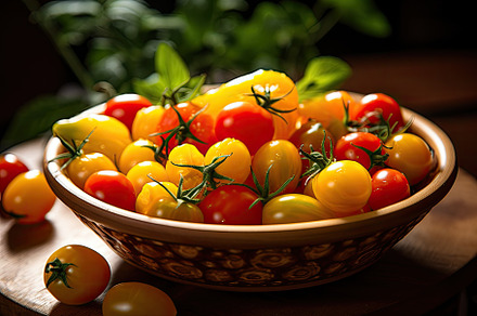 Yellow and red cherry tomatoes in a, a Photo by Iftikhar Alam