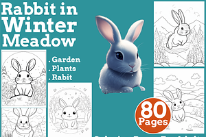 Rabbit in Winter Meadow Coloring