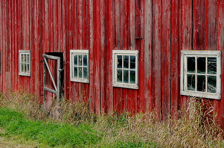Old Red Barn Door and Windows