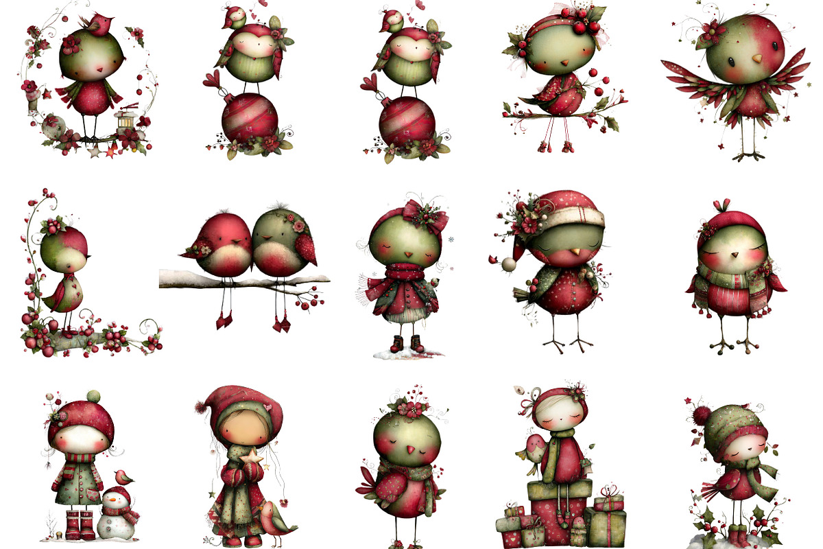 Whimsical Winter Robin Birds Clipart, an Illustration by Designking (Photo 3 of 5)
